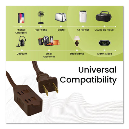 GoGreen Power Household Extension Cord, 15 ft, 13 A, Brown, 3/Pack (GGPGG248153)