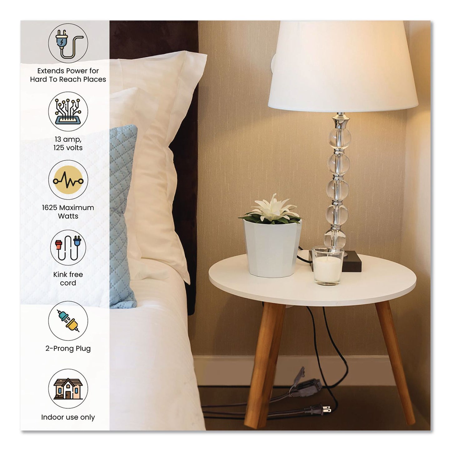 GoGreen Power Household Extension Cord, 15 ft, 13 A, Brown, 3/Pack (GGPGG248153)