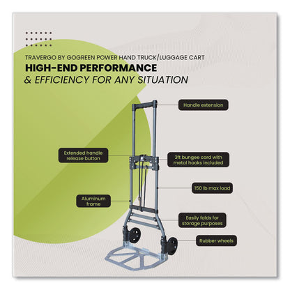 GoGreen Power Luggage Cart ,150 lbs Capacity, 40 x 15.25 x 16.5, Gray (GGPTR1800)