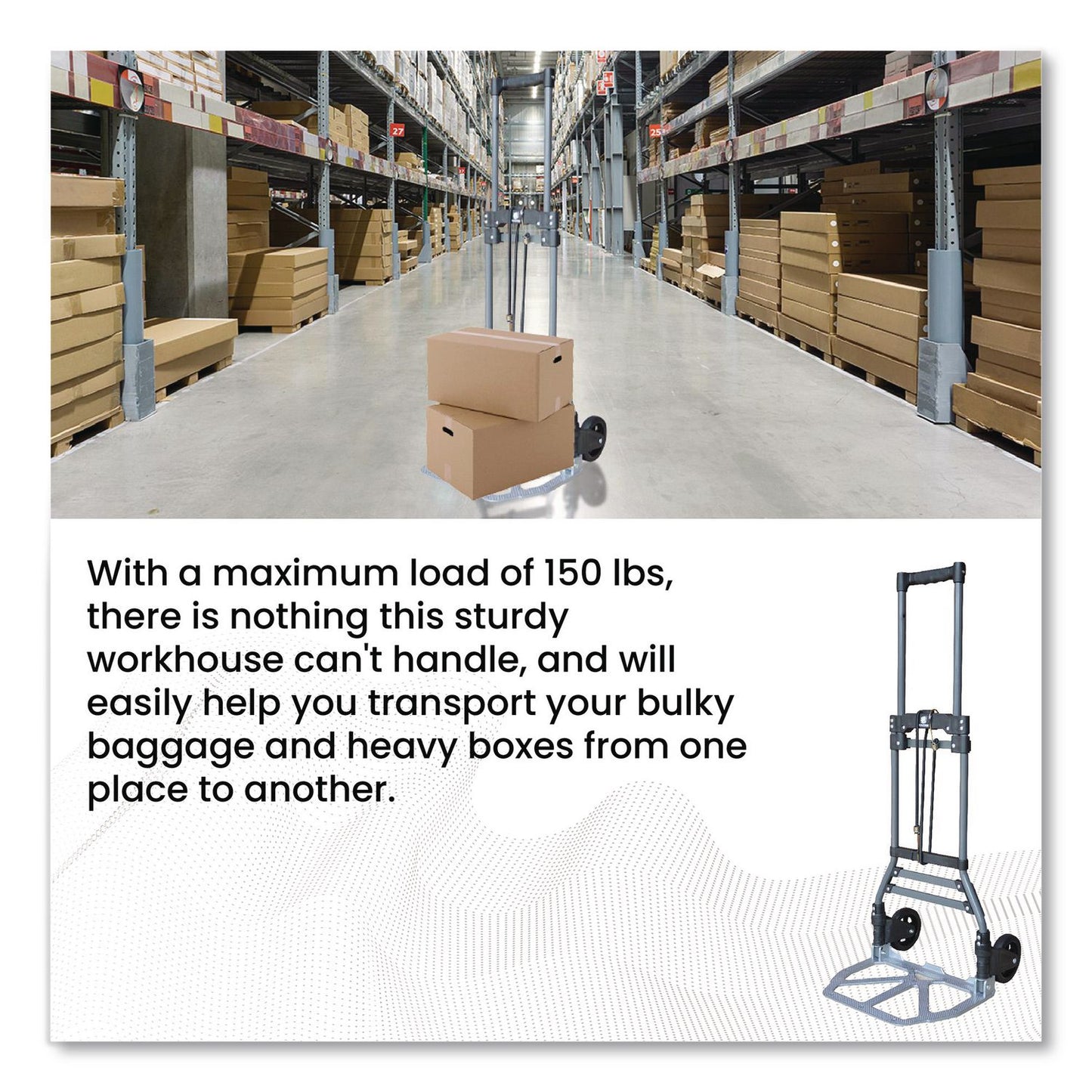 GoGreen Power Luggage Cart ,150 lbs Capacity, 40 x 15.25 x 16.5, Gray (GGPTR1800)