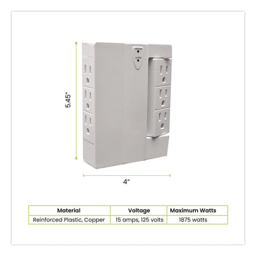 GoGreen Power 6 Outlet Swivel Wall Tap with Surge Protection, 1,000 J, White (GGPGG16310TSW)