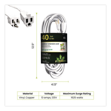 GoGreen Power 16 AWG Outdoor Extension Cord, 40 ft, 13 A, White (GGPGG13740WH)