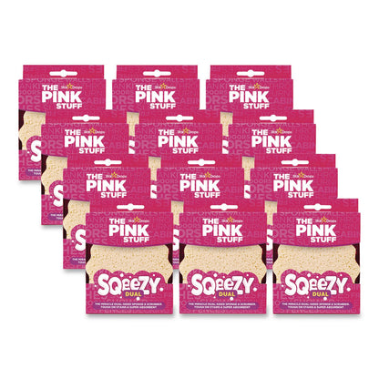 The Pink Stuff Sqeezy Dual Scrubber/Sponge, 4 x 5.3, 3.8" Thick, Pink, 12/Carton (RST823773CT)