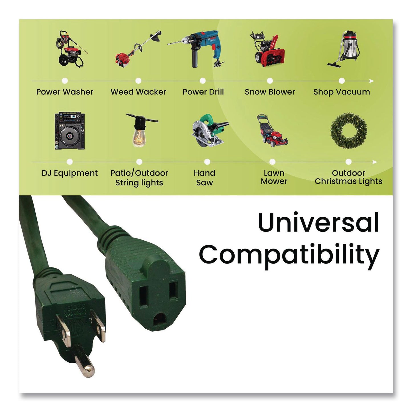 GoGreen Power 16 AWG Outdoor Extension Cord, 80 ft, 10 A, Green (GGPGG13780GN)