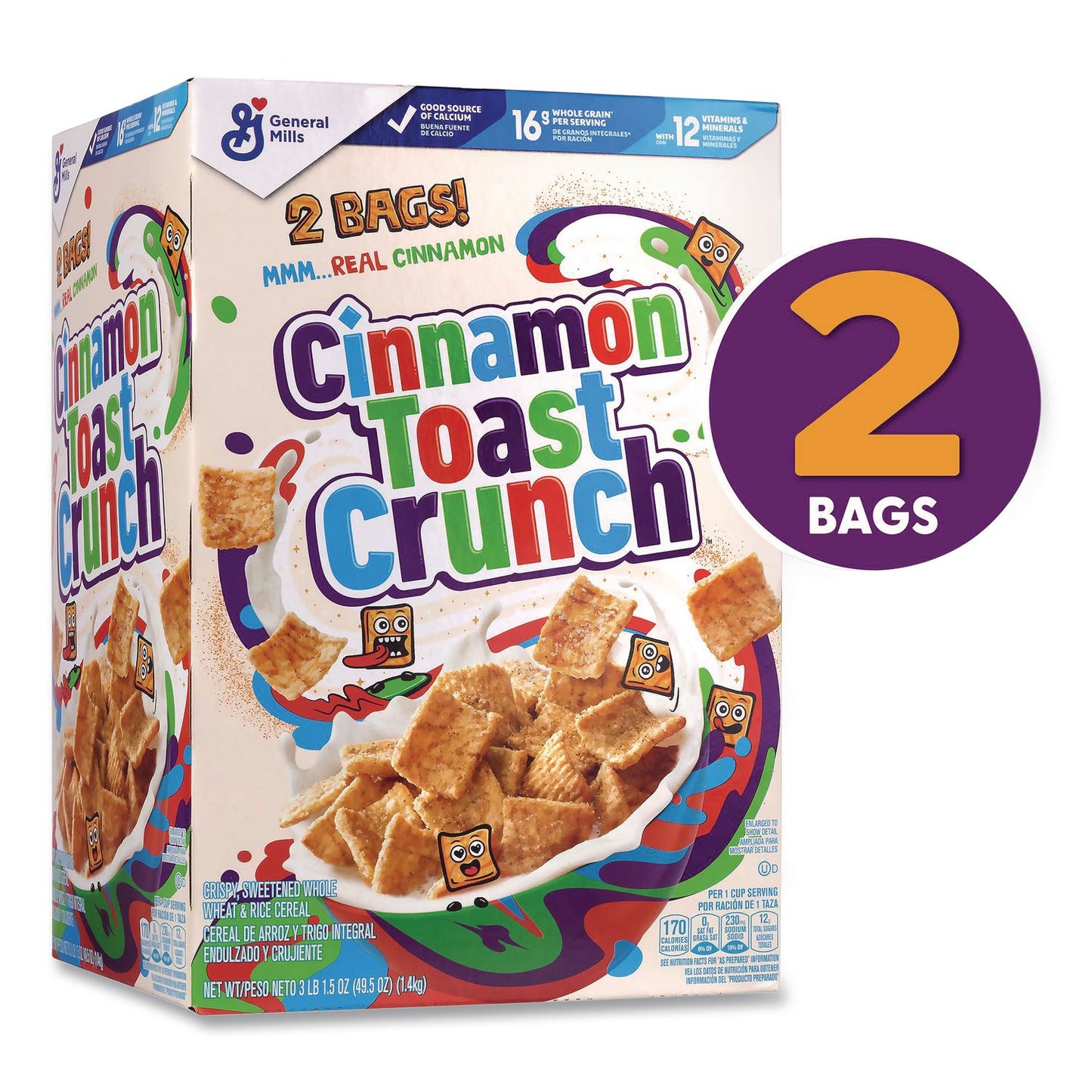 Cinnamon Toast Crunch® Cereal, Cinnamon, 2 Bags/Box, 49.5 oz Box (GRR22002621)