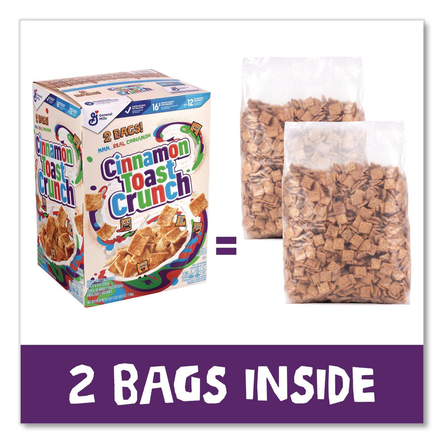 Cinnamon Toast Crunch® Cereal, Cinnamon, 2 Bags/Box, 49.5 oz Box (GRR22002621)