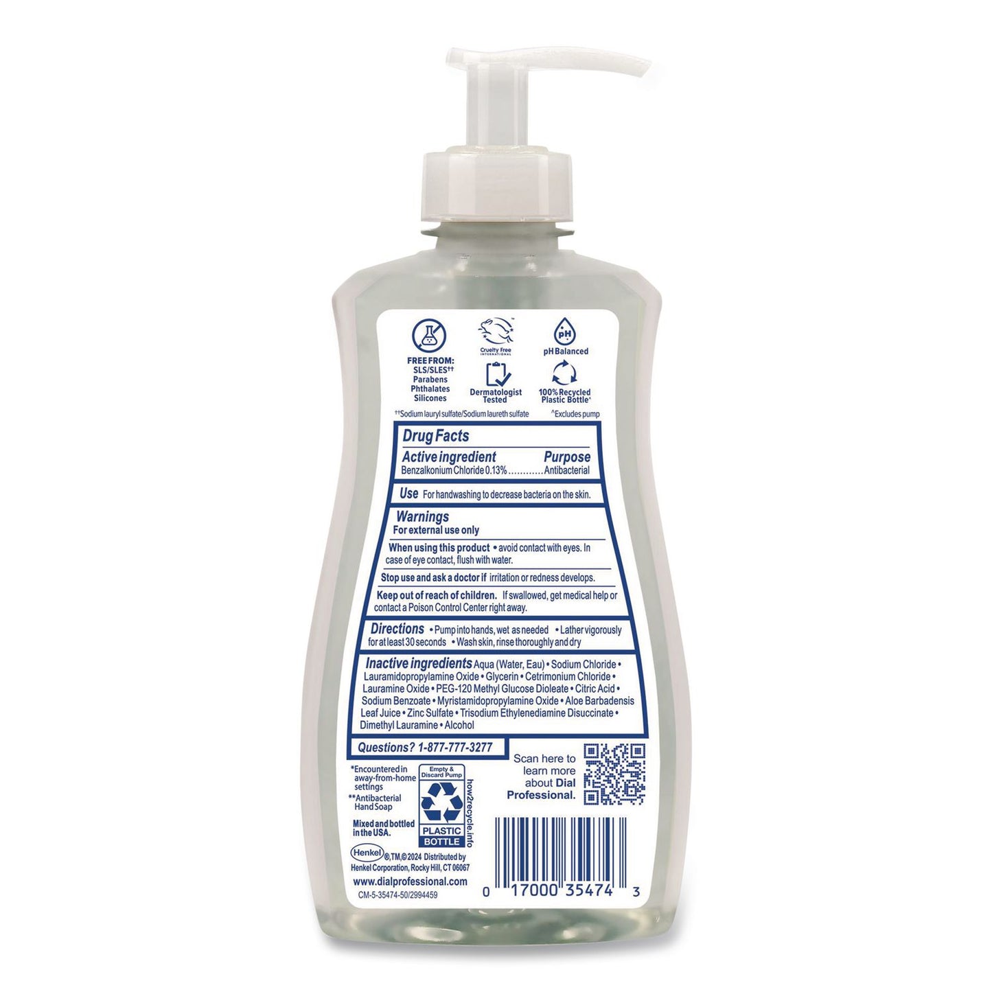 Dial® Professional Antibacterial and Sensitive Fragrance-Free Liquid Hand Soap, Unscented, 11 oz Pump Bottle (DIA35476EA)