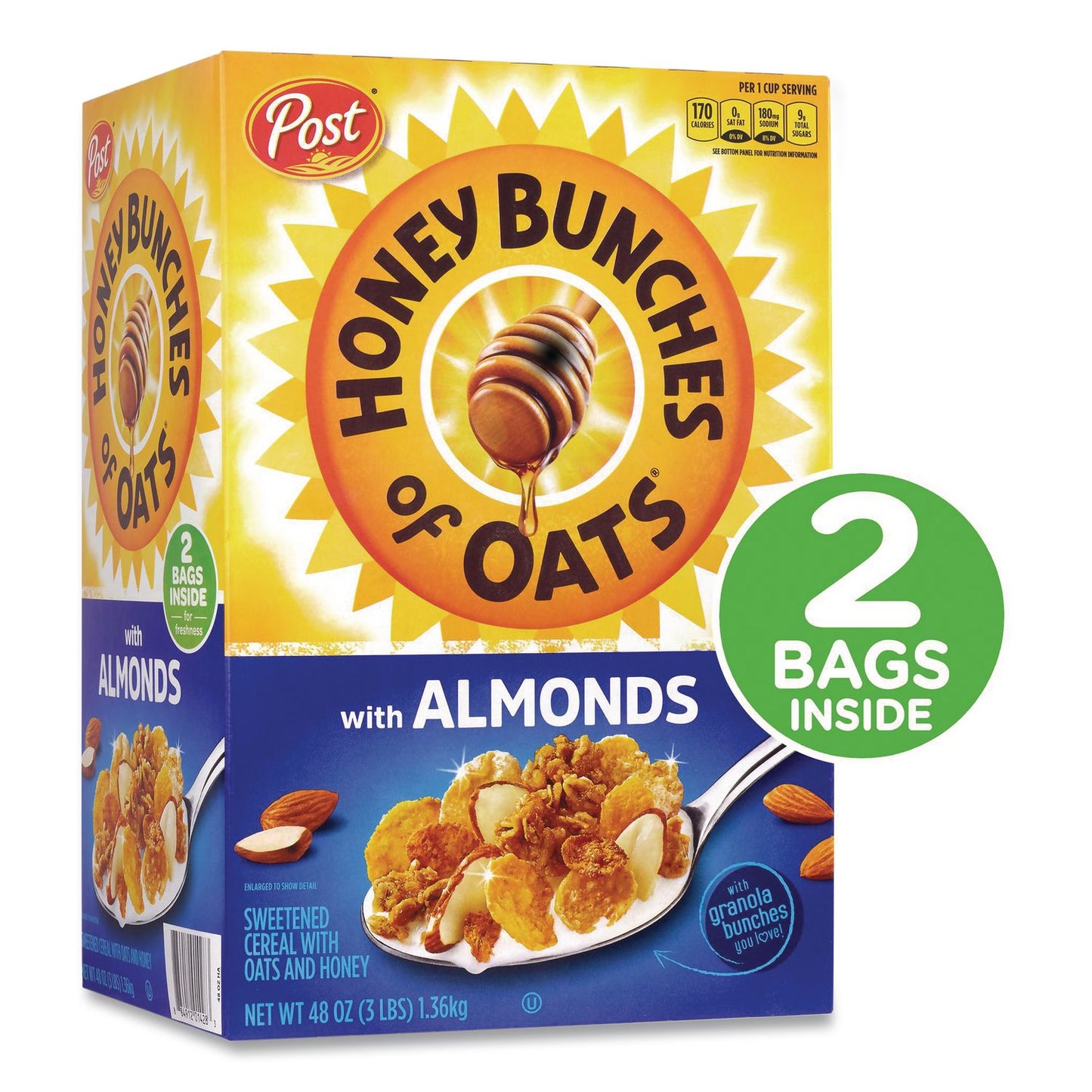 Post® Honey Bunches of Oats with Almonds, 2 Bags/Box, 48 oz Box (GRR22002622)