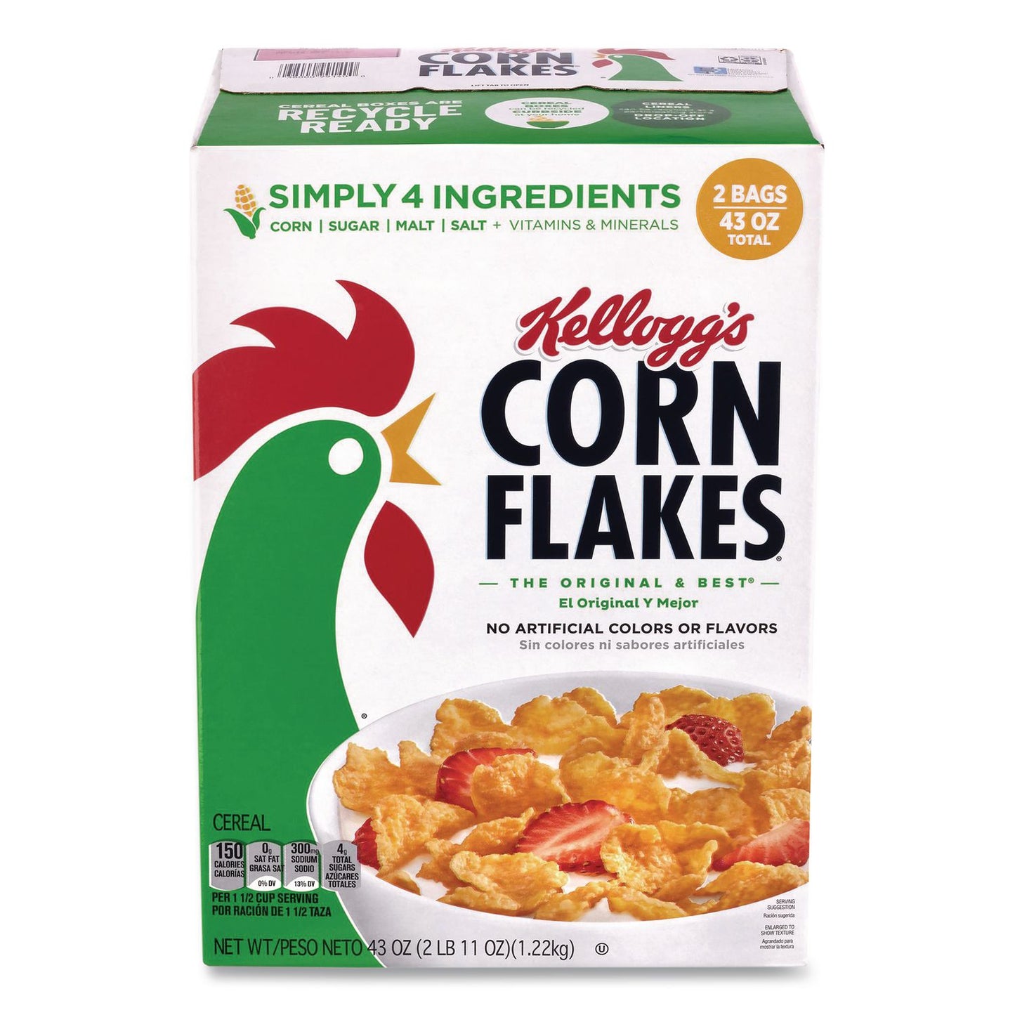 Kellogg's® Corn Flakes Cereal, 2 Bags/Box, 43 oz Box (GRR22002626)