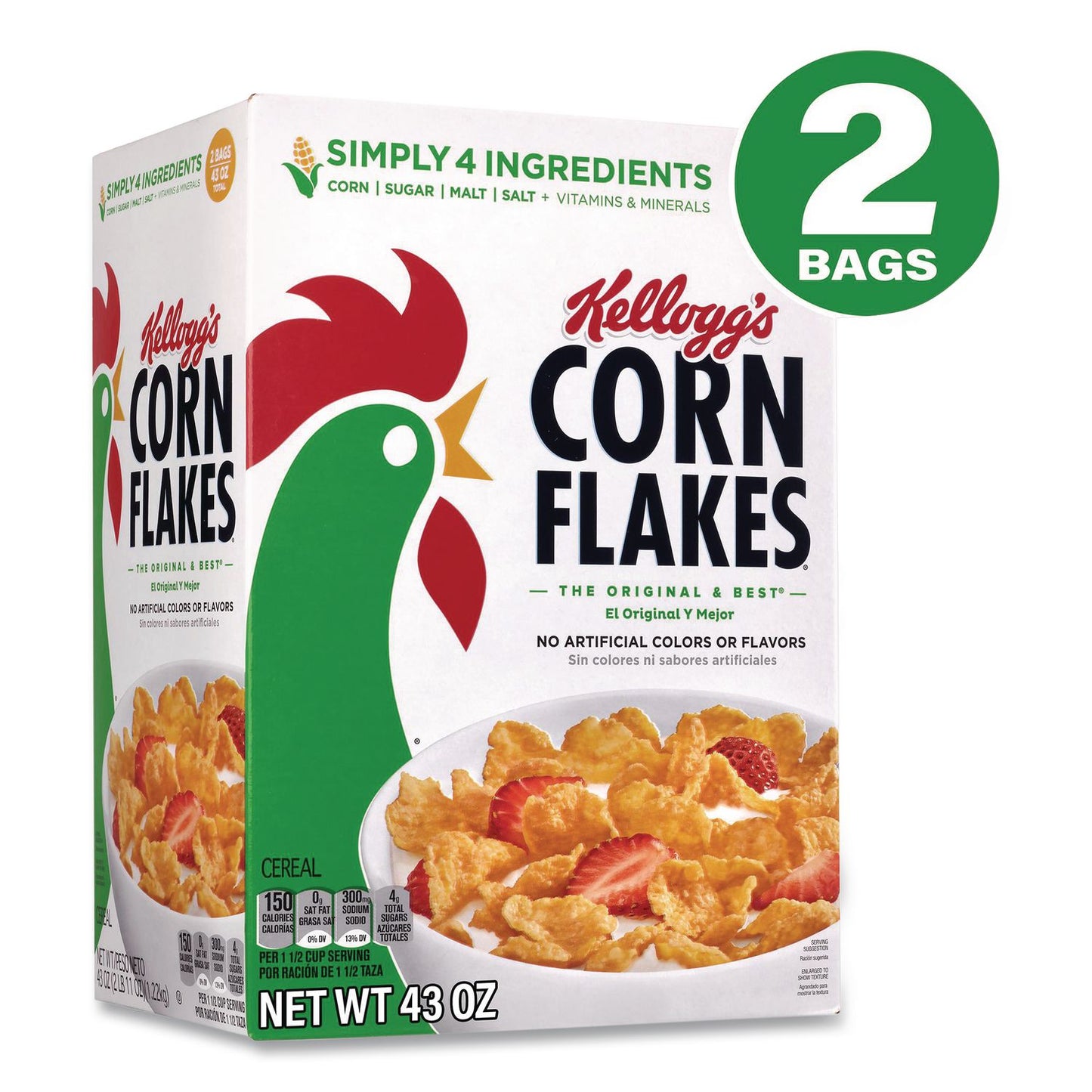 Kellogg's® Corn Flakes Cereal, 2 Bags/Box, 43 oz Box (GRR22002626)