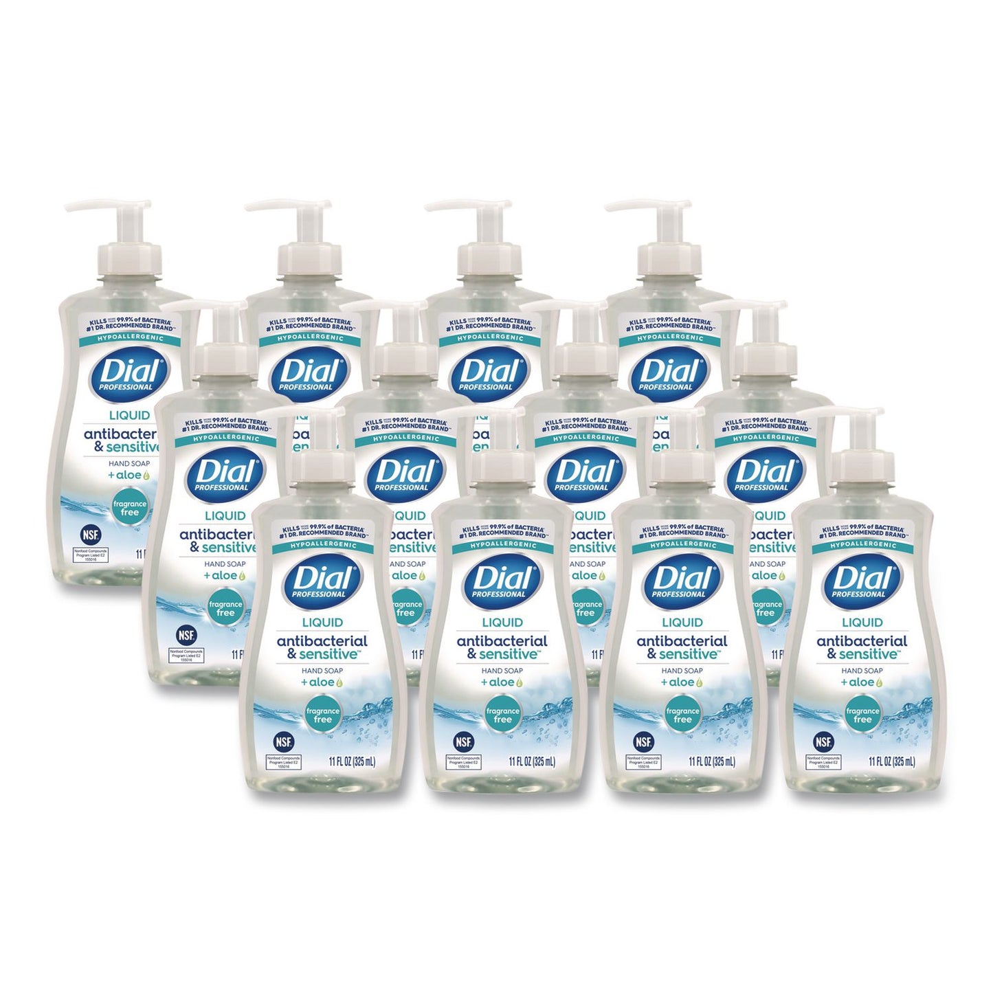Dial® Professional Antibacterial and Sensitive Fragrance-Free Liquid Hand Soap, Unscented, 11 oz, 12/Carton (DIA35476)