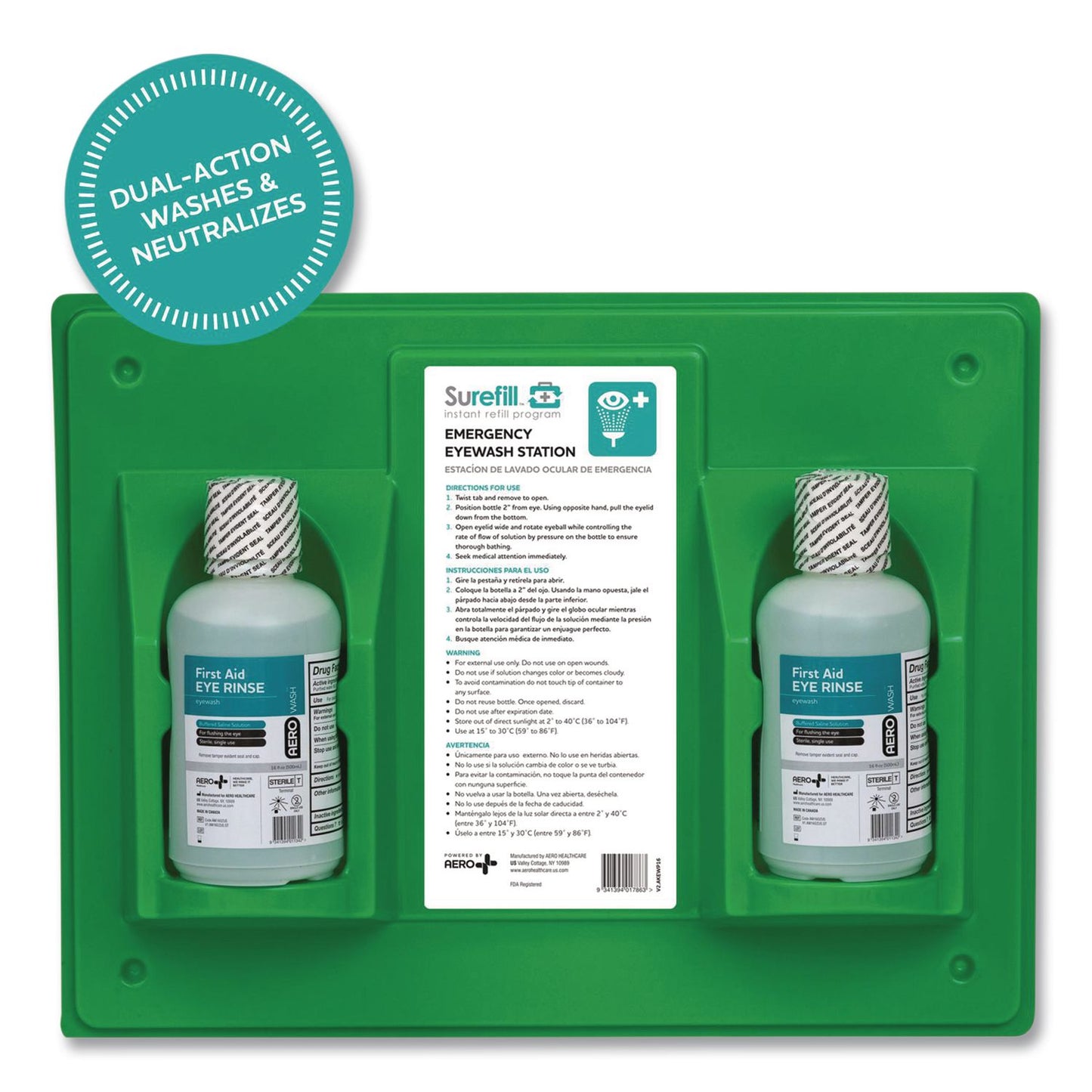 NeutraFlush® Emergency Eyewash Station, 16 oz Bottle, 2 Bottles/Station (AOHAKEWP16US)