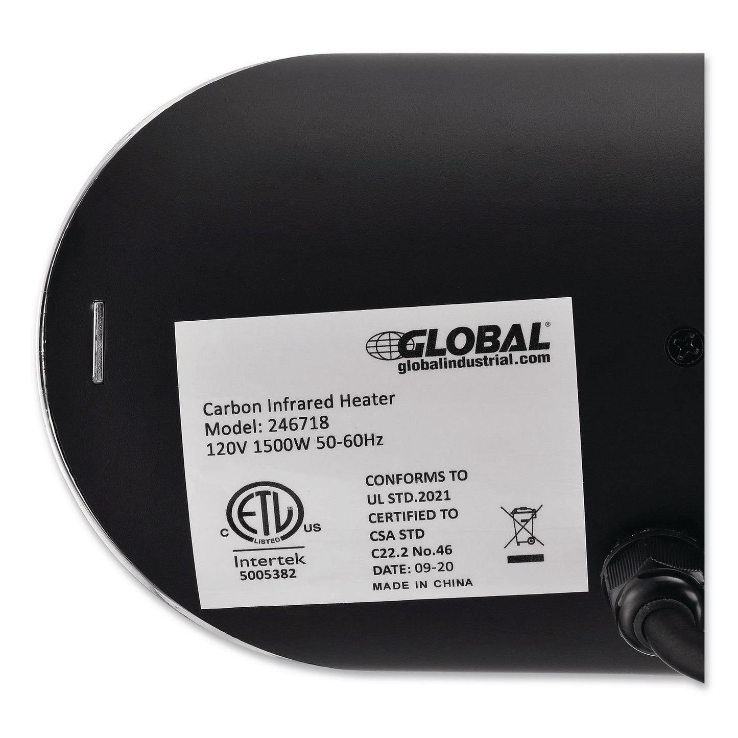 Global Industrial® Infrared Patio Heater Free Standing with Remote Control, 1,500 W, 35.38 x 5.13 x 42 to 82, Black (GBE246722)
