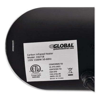 Global Industrial® Infrared Patio Heater Free Standing with Remote Control, 1,500 W, 35.38 x 5.13 x 42 to 82, Black (GBE246722)