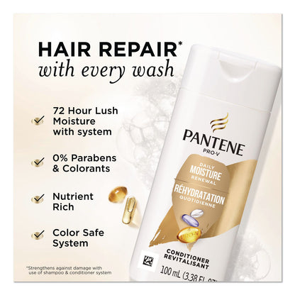 Pantene Pro V Daily Moisture Renewal Conditioner, Unscented, 3.38 oz, 24/Carton (PGC18087)