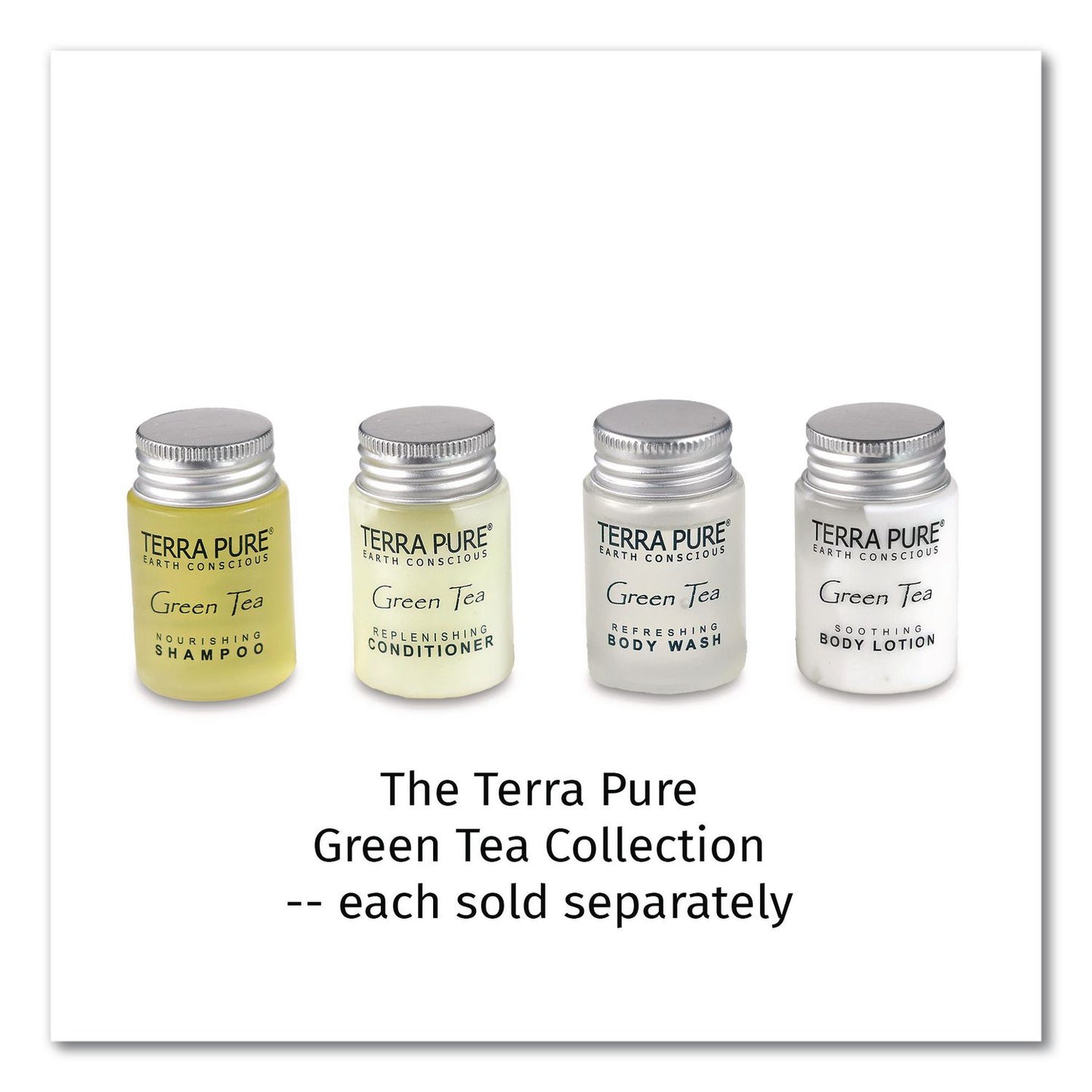 Diversified Hospitality Solutions Terra Pure Shampoo Jam Jar, Green Tea Lemongrass Scent, 1 oz Jar, 300/Carton (DHS007460)