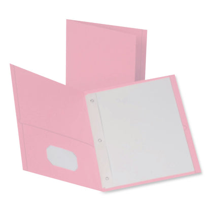 Oxford® Pink Ribbon Twin-Pocket Folder with Prong Fasteners, Accommodates (135) 11 x 8.5 Sheets, Pink, 25/Box (OXF57768)