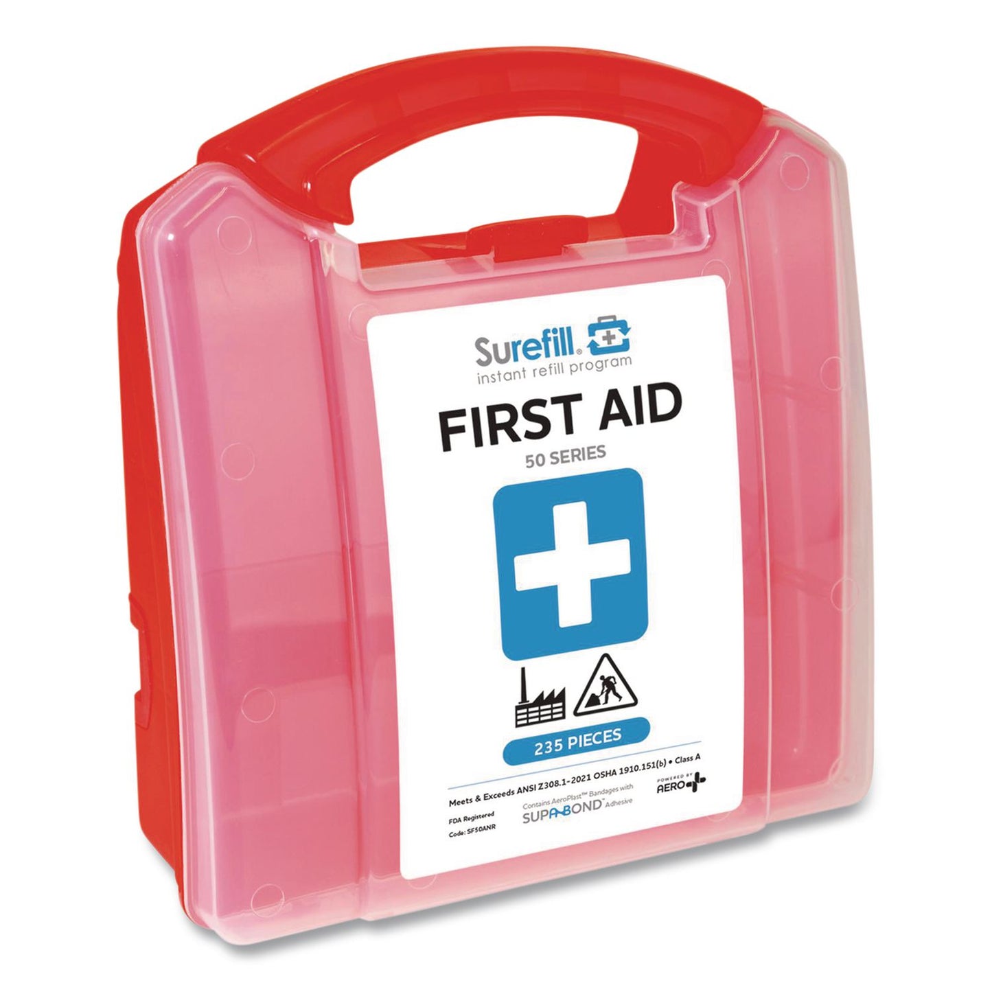 SUREFILL™ 50 Series ANSI A+ First Aid Kit - Retail Plastic Case, 50 Person, 235 Pieces (AOHSF50ANR)