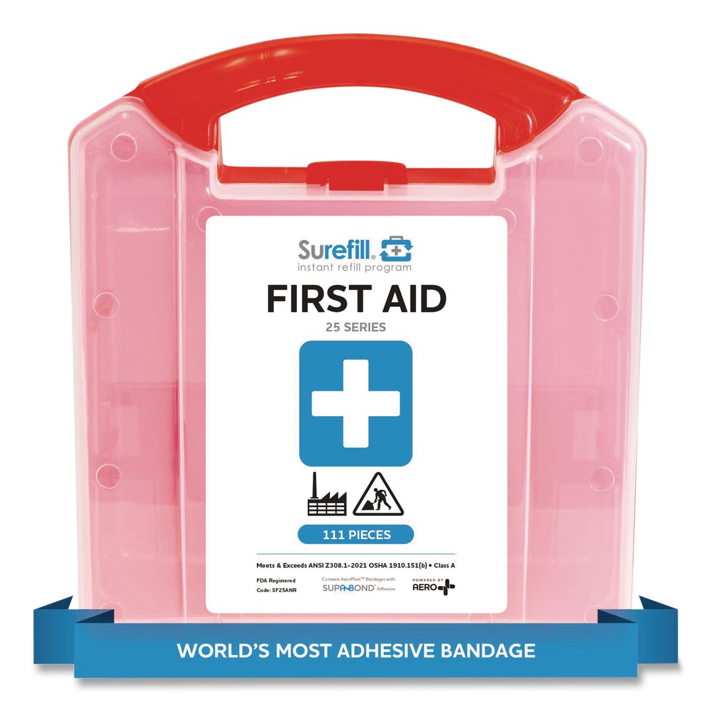 SUREFILL™ 25 Series ANSI A+ First Aid Kit - Plastic Retail Case, 25 Person, 111 Pieces (AOHSF25ANR)