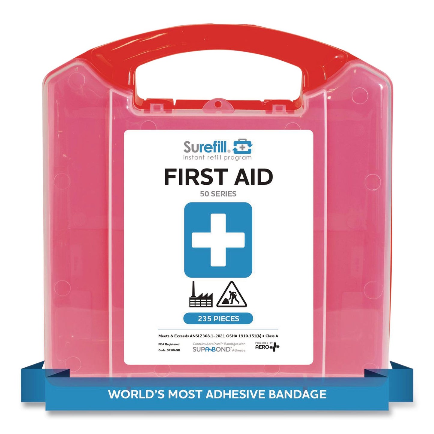 SUREFILL™ 50 Series ANSI A+ First Aid Kit - Retail Plastic Case, 50 Person, 235 Pieces (AOHSF50ANR)