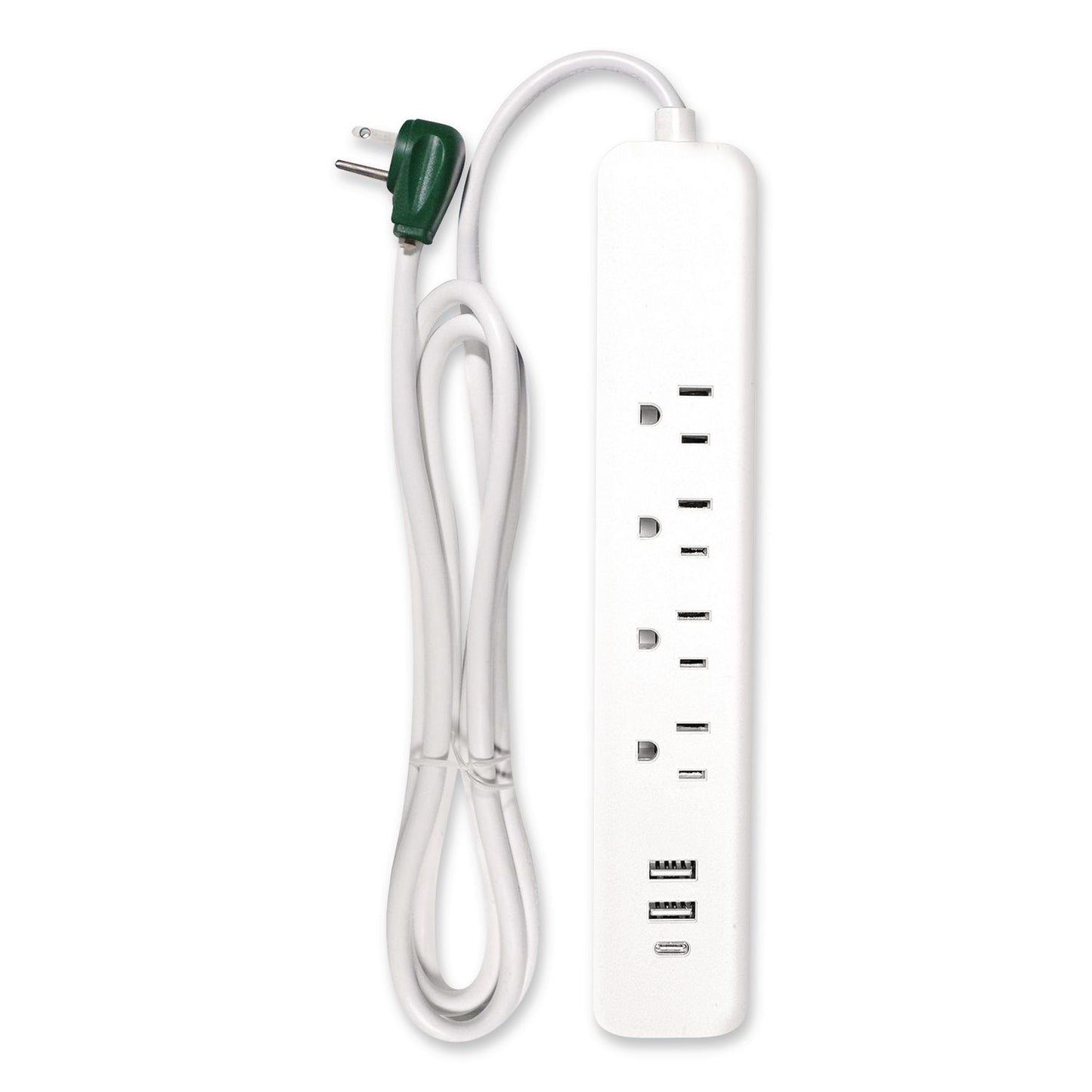 GoGreen Power Four-Outlet Surge Protector with Three USB Ports, 4 ft Cord Length Cord, 450 J, White (GGPGG1462USBC)