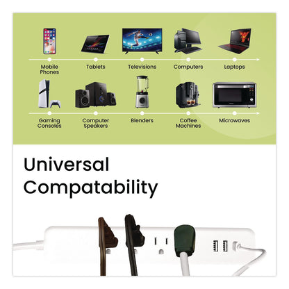 GoGreen Power Four-Outlet Surge Protector with Three USB Ports, 4 ft Cord Length Cord, 450 J, White (GGPGG1462USBC)
