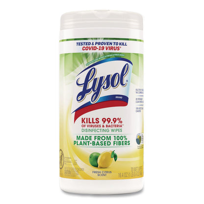 LYSOL® Brand Disinfecting Wipes II Fresh Citrus Scent, 1-Ply, 7 x 7.25, Fresh Citrus, White, 70 Wipes/Canister (RAC49128EA)