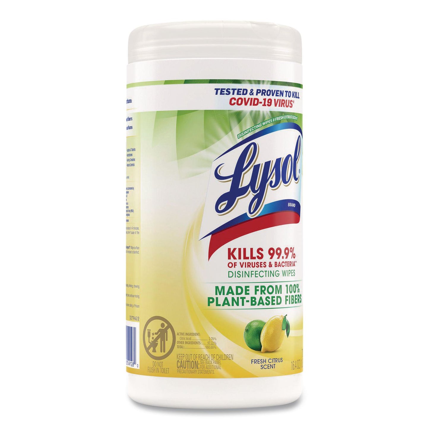 LYSOL® Brand Disinfecting Wipes II Fresh Citrus Scent, 1-Ply, 7 x 7.25, Fresh Citrus, White, 70 Wipes/Canister (RAC49128EA)
