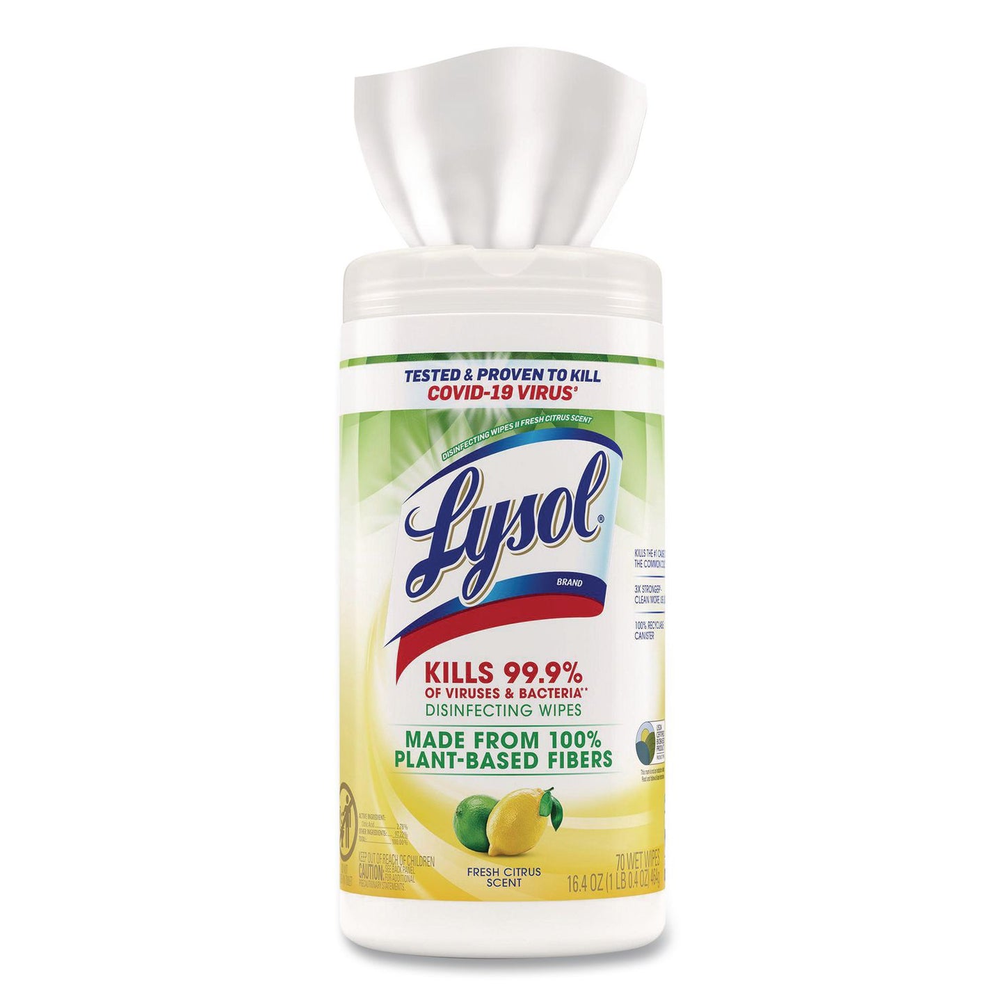 LYSOL® Brand Disinfecting Wipes II Fresh Citrus Scent, 1-Ply, 7 x 7.25, Fresh Citrus, White, 70 Wipes/Canister (RAC49128EA)