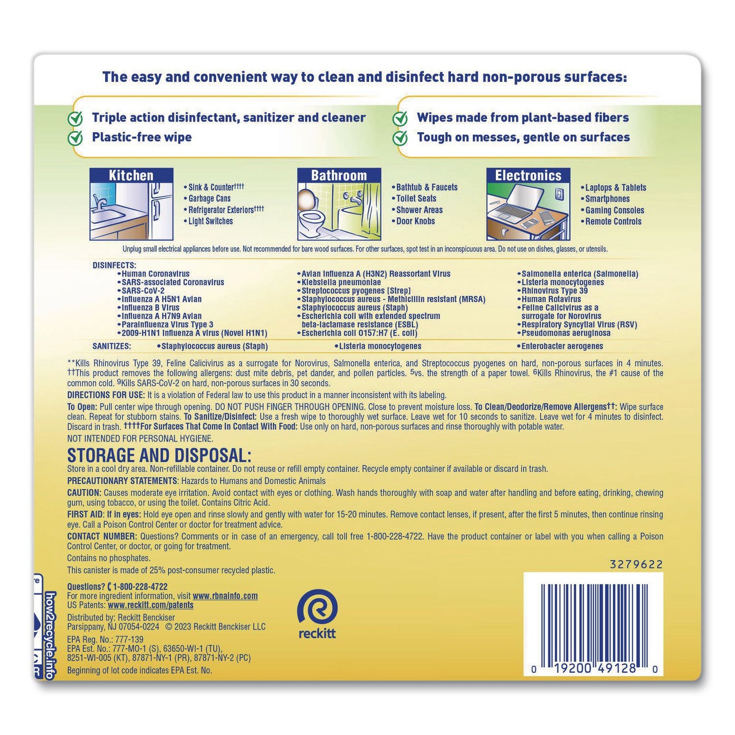 LYSOL® Brand Disinfecting Wipes II Fresh Citrus Scent, 1-Ply, 7 x 7.25, Fresh Citrus, White, 70 Wipes/Canister (RAC49128EA)
