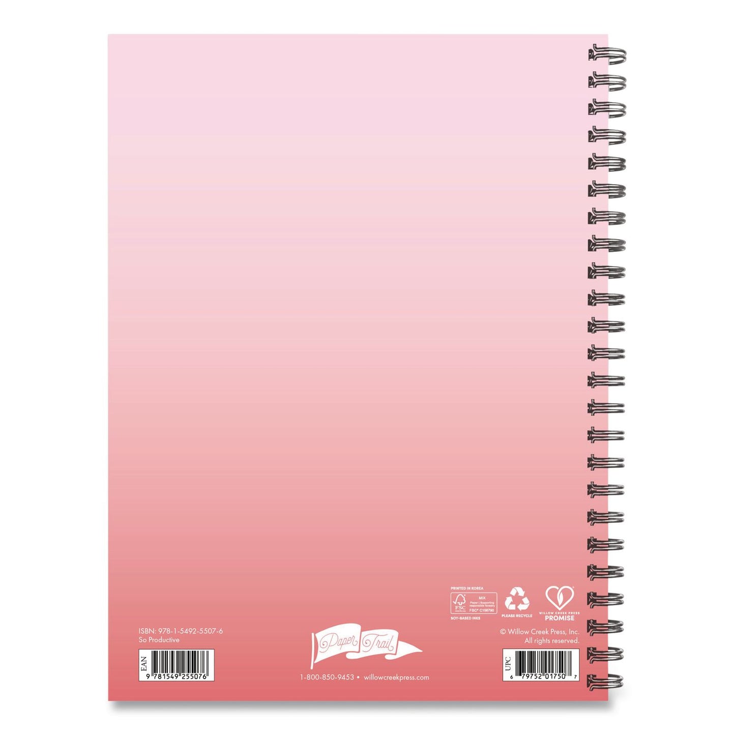 Willow Creek Press So Productive Undated Journal, Medium/College Rule, Pink Cover, (80) 8 x 6 Sheets (WPR55076)
