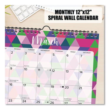 Willow Creek Press Geometric 2026 Spiral Wall Calendar, Geometric Artwork, 12 x 12, Multicolor Sheets, 12-Month (Jan to Dec): 2026 (WPR54734)