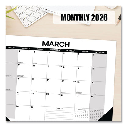 Willow Creek Press Basic Small Monthly Desk Pad Calendar, 17 x 12, White/Gray/Black Sheets, Black Headband/Corners, 12-Month (Jan to Dec) 2026 (WPR57063)