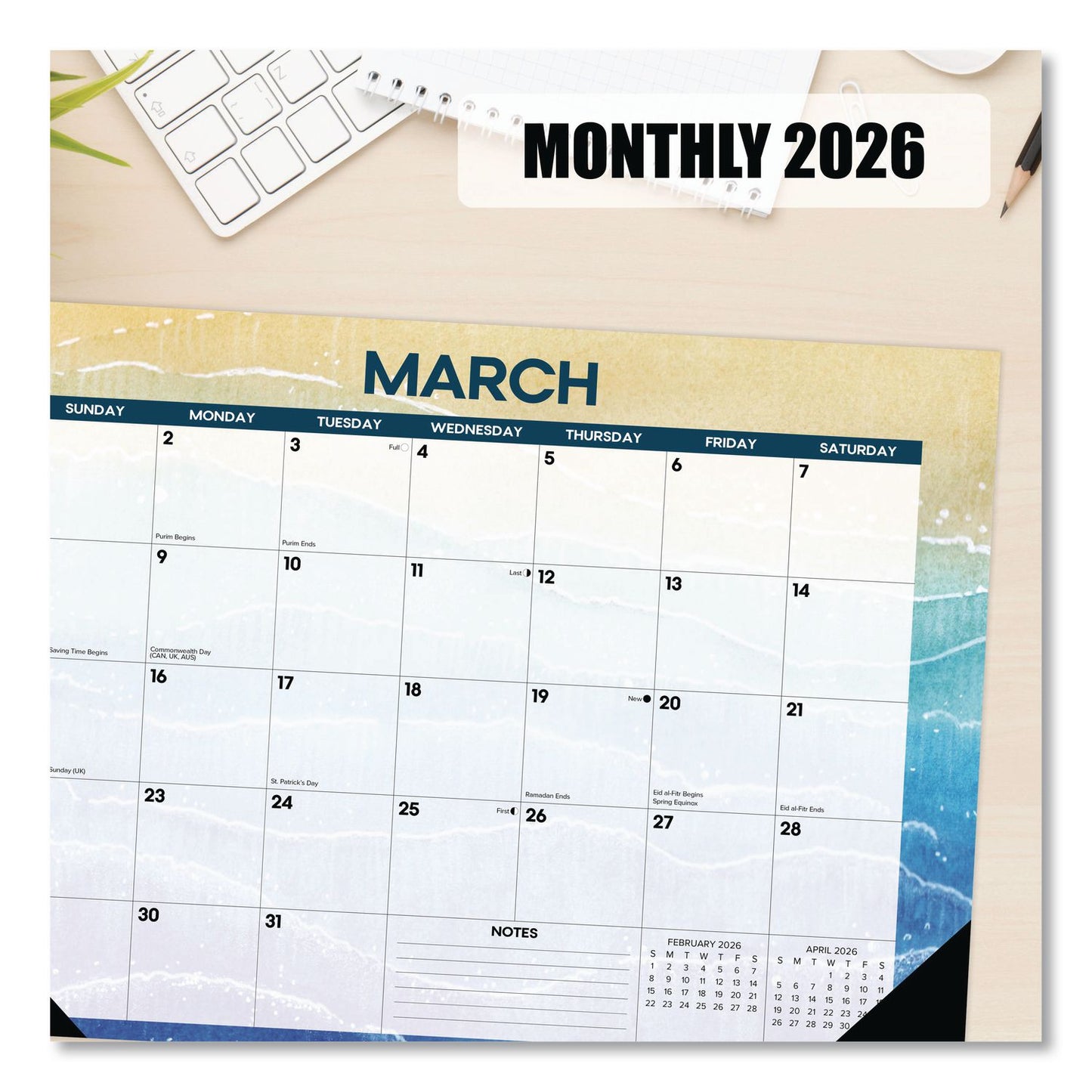 Willow Creek Press Beaches Monthly Desk Pad Calendar, 17 x 12, White/Multicolor Sheets, Black Headband/Corners, 12-Month (Jan to Dec) 2026 (WPR57070)