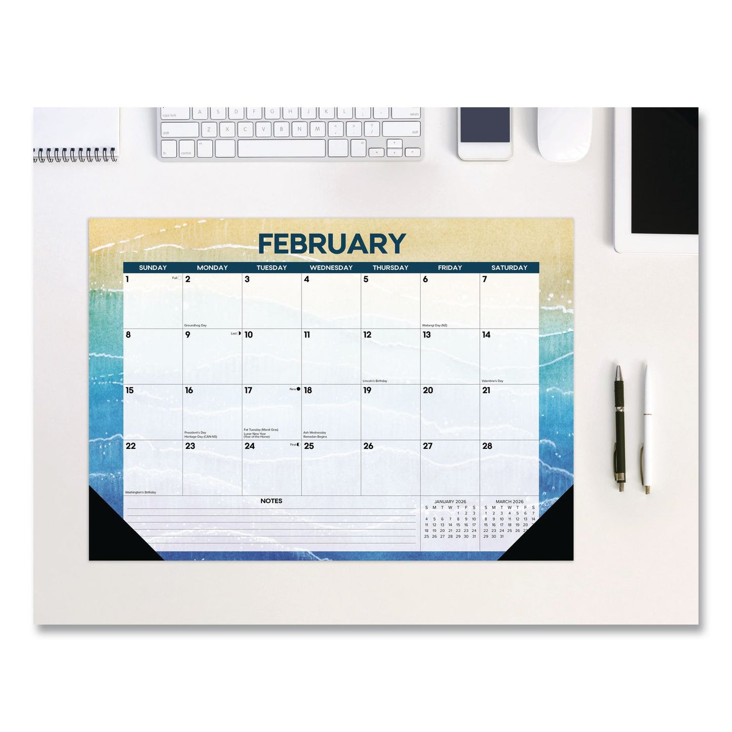 Willow Creek Press Beaches Monthly Desk Pad Calendar, 17 x 12, White/Multicolor Sheets, Black Headband/Corners, 12-Month (Jan to Dec) 2026 (WPR57070)
