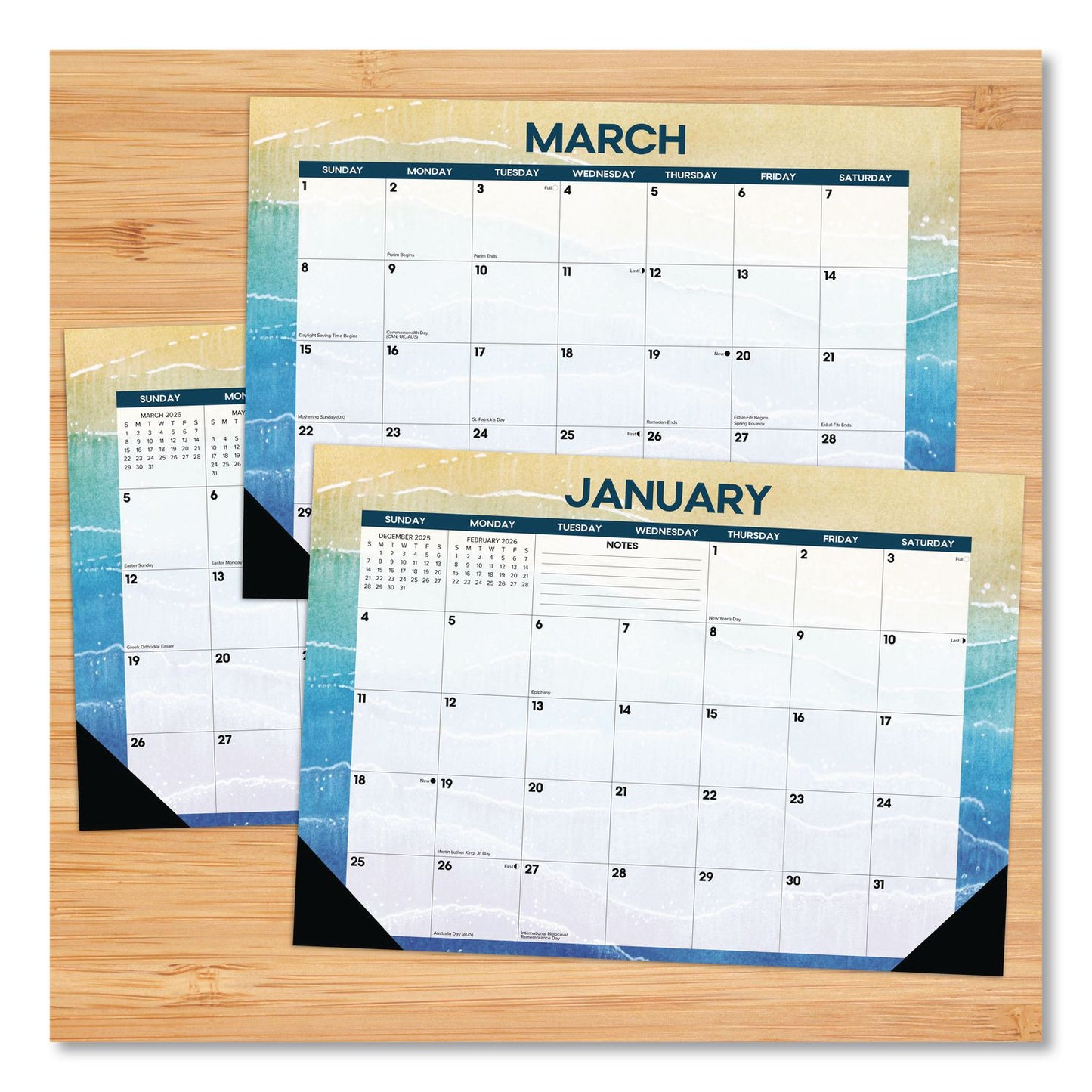 Willow Creek Press Beaches Monthly Desk Pad Calendar, 17 x 12, White/Multicolor Sheets, Black Headband/Corners, 12-Month (Jan to Dec) 2026 (WPR57070)