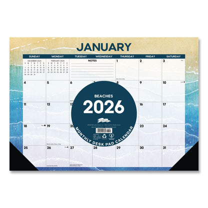 Willow Creek Press Beaches Monthly Desk Pad Calendar, 17 x 12, White/Multicolor Sheets, Black Headband/Corners, 12-Month (Jan to Dec) 2026 (WPR57070)