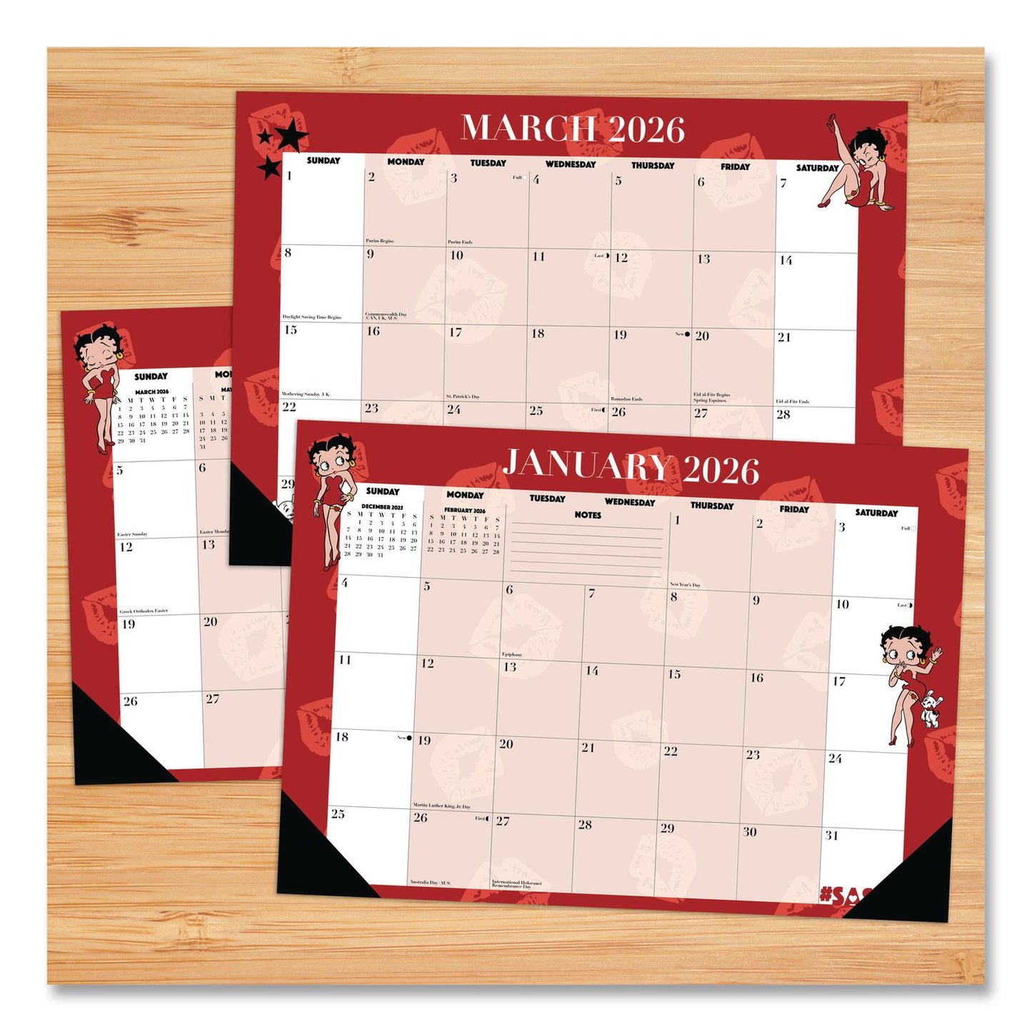 Willow Creek Press Betty Boop Small Monthly Desk Pad Calendar, 17 x 12, Red/White Sheets, Black Headband, Black Corners, 12-Month (Jan-Dec) 2026 (WPR57087)
