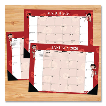 Willow Creek Press Betty Boop Small Monthly Desk Pad Calendar, 17 x 12, Red/White Sheets, Black Headband, Black Corners, 12-Month (Jan-Dec) 2026 (WPR57087)
