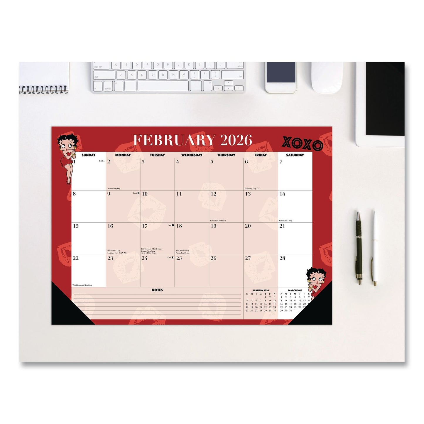 Willow Creek Press Betty Boop Small Monthly Desk Pad Calendar, 17 x 12, Red/White Sheets, Black Headband, Black Corners, 12-Month (Jan-Dec) 2026 (WPR57087)