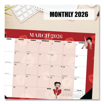 Willow Creek Press Betty Boop Small Monthly Desk Pad Calendar, 17 x 12, Red/White Sheets, Black Headband, Black Corners, 12-Month (Jan-Dec) 2026 (WPR57087)