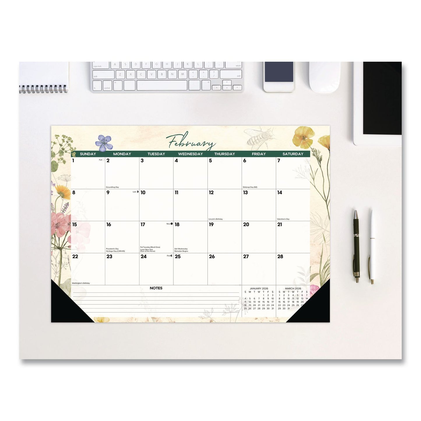 Willow Creek Press Botanical Garden Monthly Desk Pad Calendar, 17 x 12, Cream/Multicolor Sheets, Black Headband/Corners, 12-Month (Jan-Dec) 2026 (WPR57094)