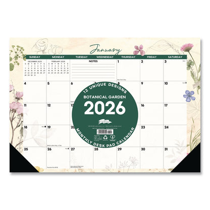 Willow Creek Press Botanical Garden Monthly Desk Pad Calendar, 17 x 12, Cream/Multicolor Sheets, Black Headband/Corners, 12-Month (Jan-Dec) 2026 (WPR57094)