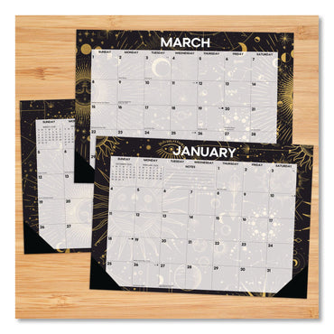 Willow Creek Press Celestial Small Monthly Desk Pad Calendar, 17 x 12, Black/Gold/Gray Sheets, Black Headband/Corners, 12-Month (Jan-Dec) 2026 (WPR57100)