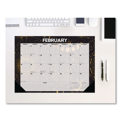 Willow Creek Press Celestial Small Monthly Desk Pad Calendar, 17 x 12, Black/Gold/Gray Sheets, Black Headband/Corners, 12-Month (Jan-Dec) 2026 (WPR57100)