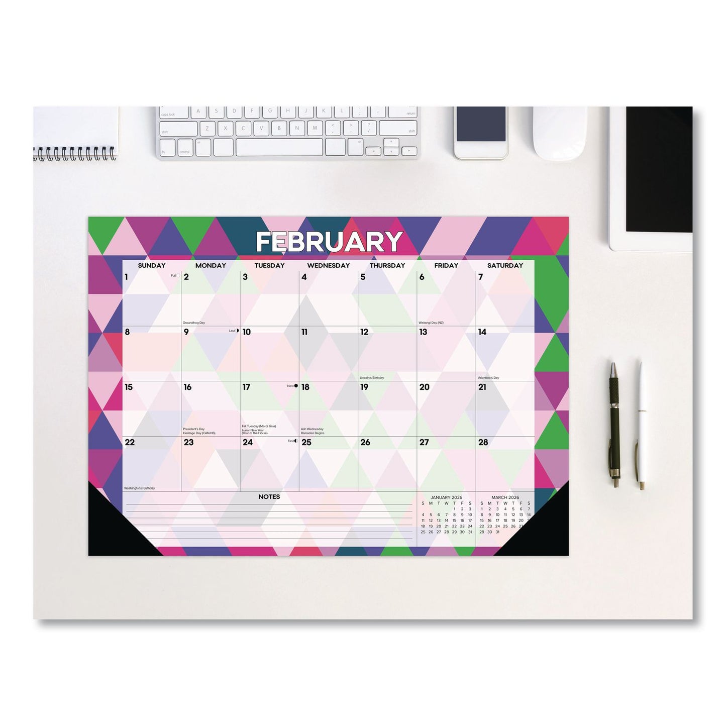 Willow Creek Press Modern Small Geometric Monthly Desk Pad Calendar, 17 x 12, Multicolor Sheets, Black Headband/Corners, 12-Month (Jan-Dec) 2026 (WPR57117)