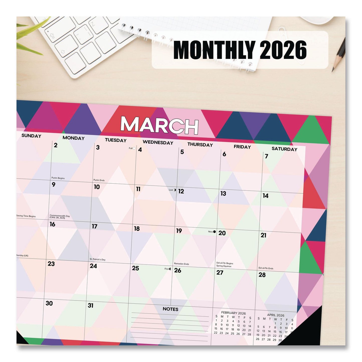 Willow Creek Press Modern Small Geometric Monthly Desk Pad Calendar, 17 x 12, Multicolor Sheets, Black Headband/Corners, 12-Month (Jan-Dec) 2026 (WPR57117)