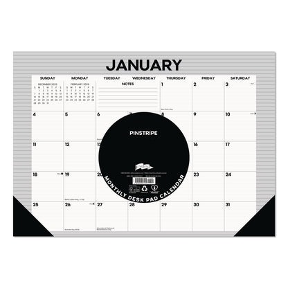 Willow Creek Press Pinstripe Small Monthly Desk Pad Calendar, 17 x 12, White/Gray Sheets, Black Headband, Black Corners, 12-Month (Jan-Dec) 2026 (WPR57131)