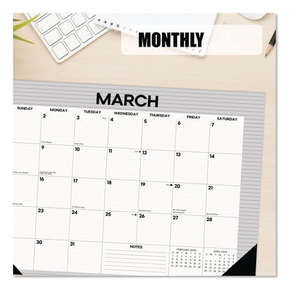 Willow Creek Press Pinstripe Small Monthly Desk Pad Calendar, 17 x 12, White/Gray Sheets, Black Headband, Black Corners, 12-Month (Jan-Dec) 2026 (WPR57131)