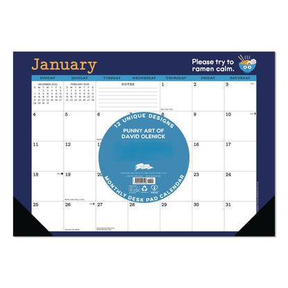 Willow Creek Press Punny Art of David Olenick Monthly Desk Pad Calendar, 17x12, White/Multicolor, Black Headband/Corners, 12-Month Jan-Dec 2026 (WPR57148)